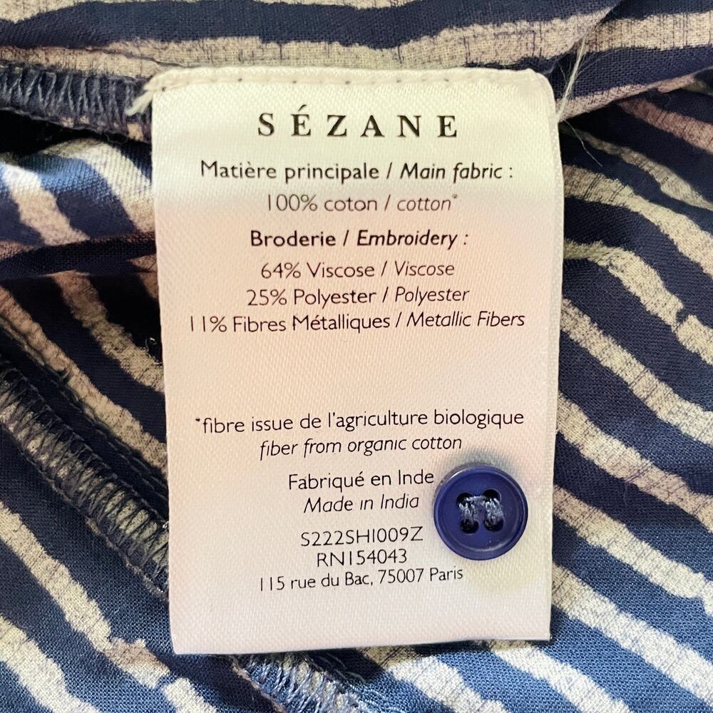 Sezane Coletta Cotton Blouse Blue Ivory Stripe Button Front Shirt Size 46 Rayure - Picture 6 of 8